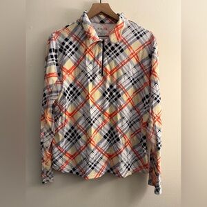 Icikuls Long Sleeve Zip Top XL yellow grey plaid geometric UPF 50+ golf